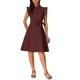 thumbnail image 2 of INSPIRE CHIC Vestido Camisero de Mujer con Mangas Cortas, Cuello en Punta, Cinturón en la Cintura, Botones, Vestido Medio, Rojo Vino, Talla L, 2 of 6