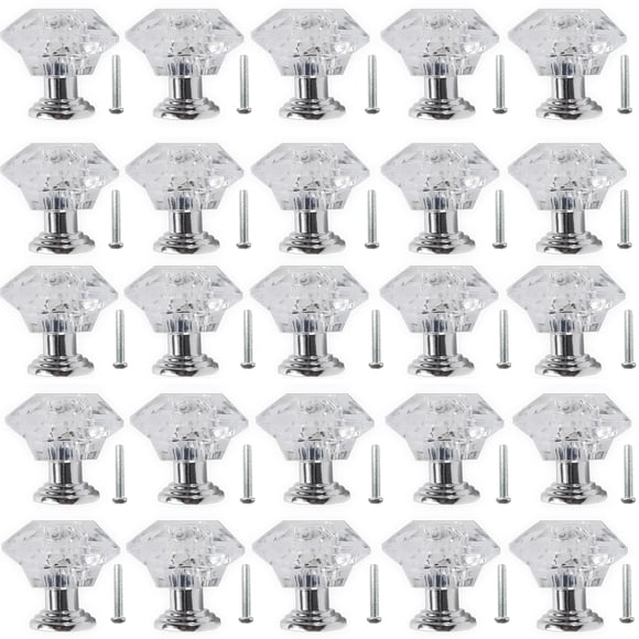 Perillas Para Cajón 26 Piezas 24 Mm Acrílico Transparente Tipo Cristal