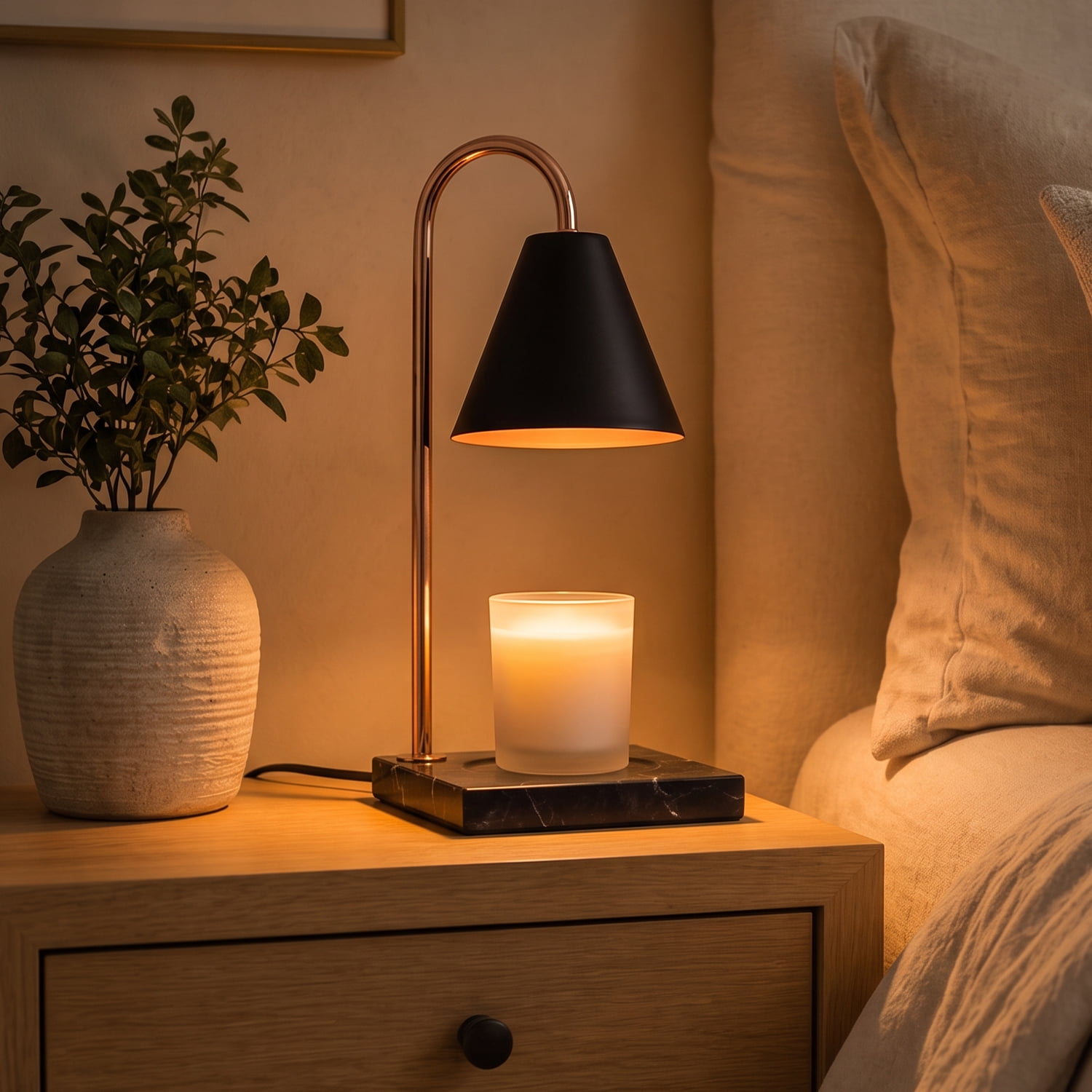 Santú Home & Deco - Lámpara Calentadora De Velas Aromaticas Negra