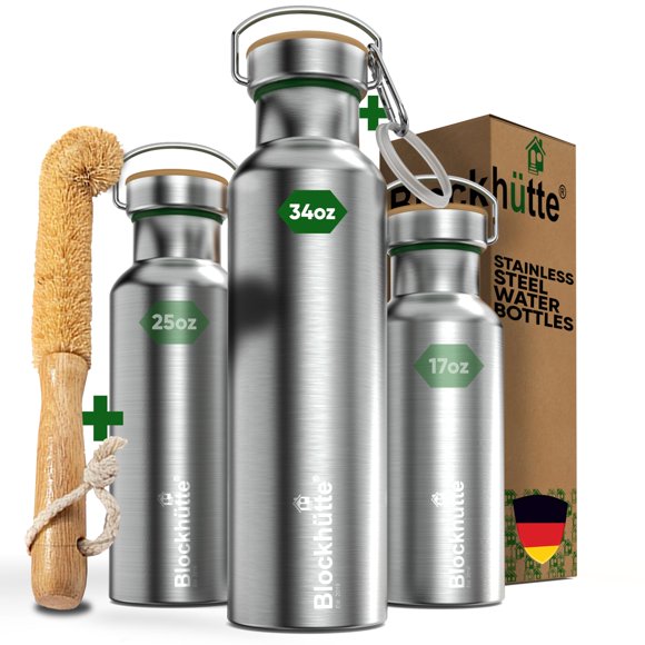 Botella de agua Blockhütte de acero inoxidable con aislamiento al vacío de 1 litro