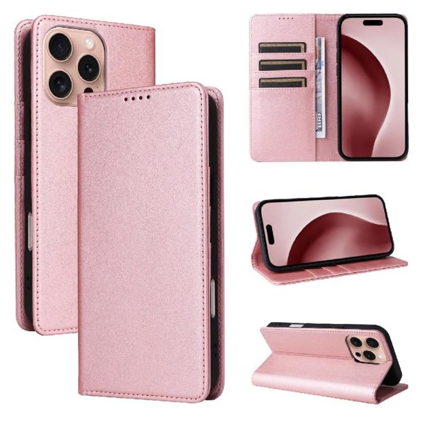 Funda Cartera para iPhone 16 Pro con Ranuras Tarjetas y Soporte - Protección Completa Oro rosa
