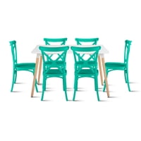 Klik Muebles - Comedor Rectangular Blanca 120X80Cms + 6 Sillas Crossback Danubio Menta