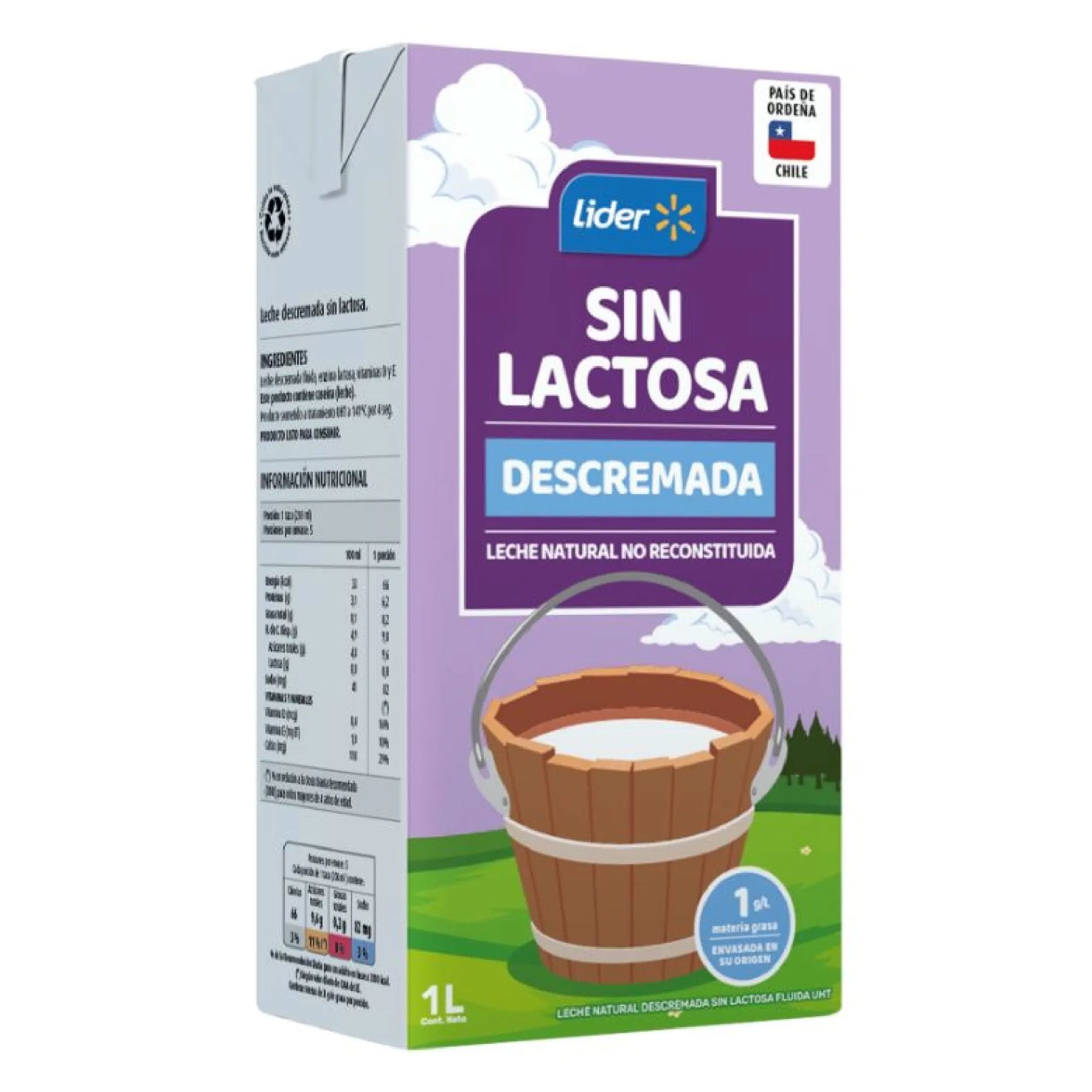 Leche Zero % Descremada Sin Lactosa 1 L Lider