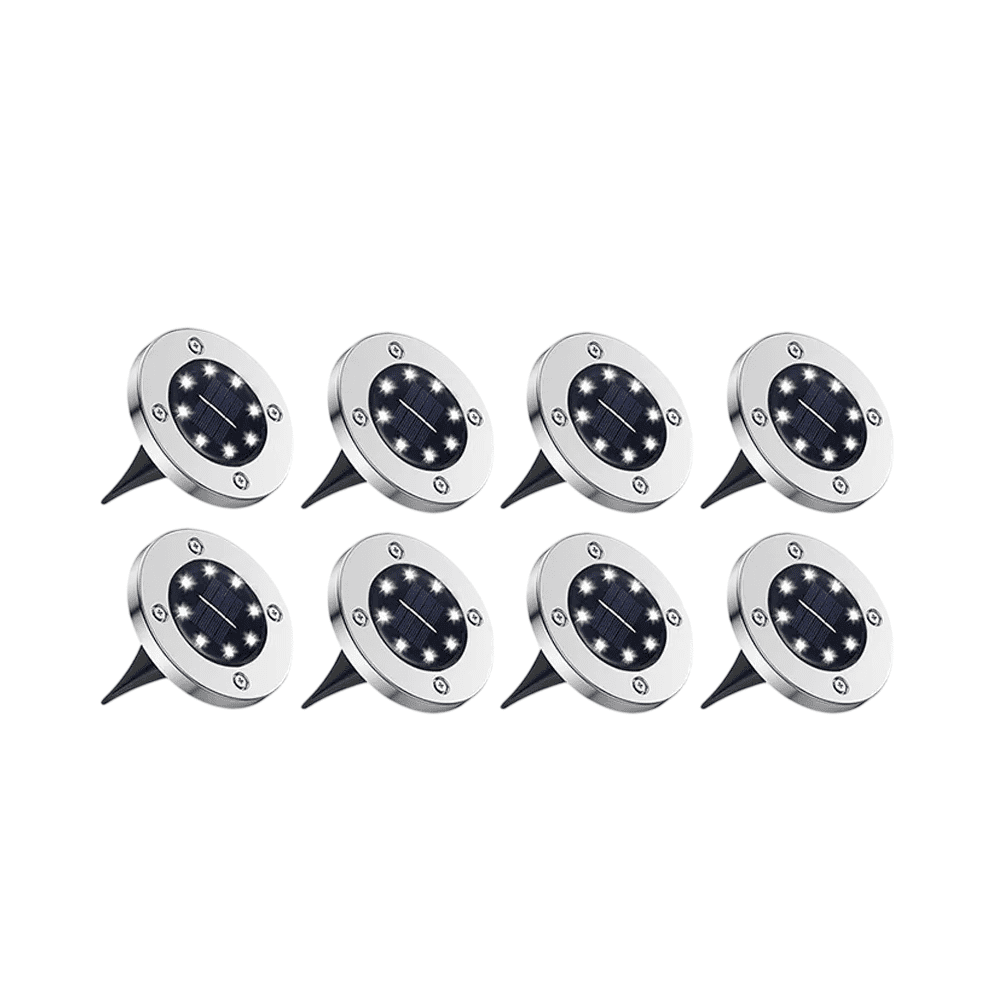 Focos Led Jardín Belug Pack X 8 Carga Solar Con Estaca Exterior Estructura Plateado