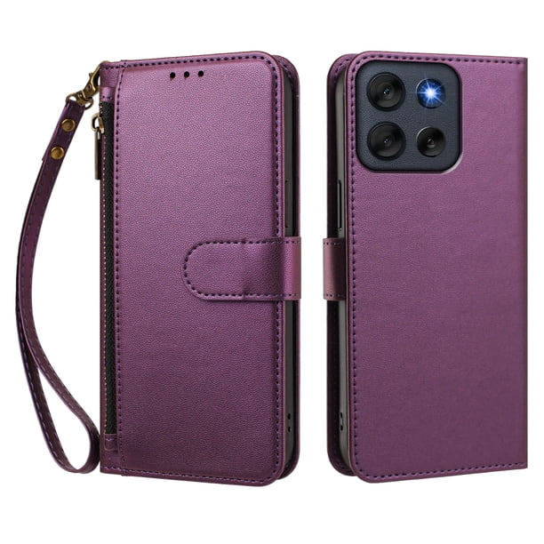Funda Tipo Billetera para Motorola Moto G56 con Soporte y Bolsillo con Cierre Violeta intenso