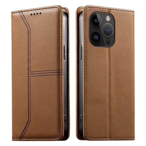 Funda tipo cartera con bloqueo RFID para iPhone 14 Pro Max cubierta magnética de cuero con tapa y soporte Marrón