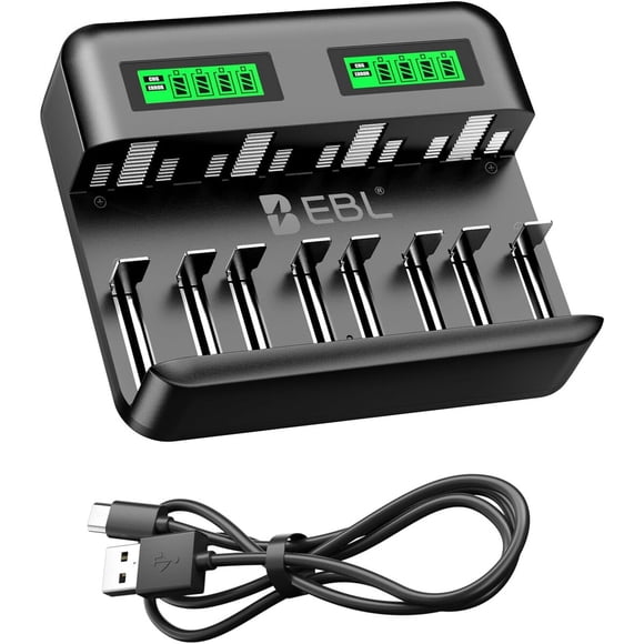 Cargador EBL LCD 8 Bahaas AA AAA C D NiMH USB Tipo C