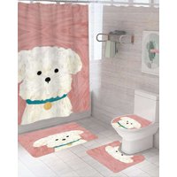 Mylhogar - Juego 5 Piezas Con Cortina De Baño De Tela Poliéster Y Forro De Ducha De Plástico