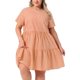 thumbnail image 1 of Vestido de cuadros de verano casual midi con cuello redondo y mangas cortas de talla grande para mujer de Agnes Orinda, 1X Naranja, 1 of 8