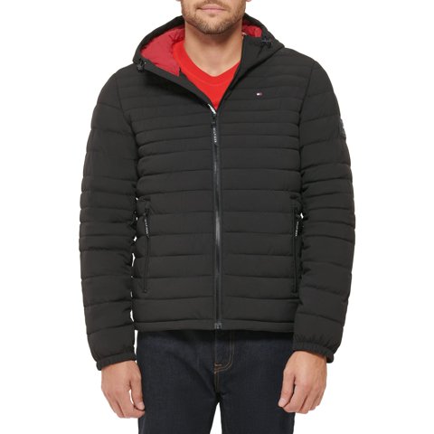 Chaqueta Tommy Hilfiger De Poliéster Elástico Con Capucha, Plegable, Negra