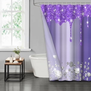 Lvrlvr 1 Pieza Cortina De Ducha Con Diseño De Brillo Morado Y Diamantes, Estilo Glamour Elegante, Tamaño 180X180 Cm + 12 Ganchos De Tipo C