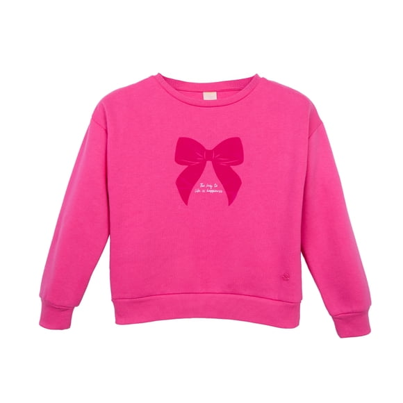 Polerón Niña Cuello Redondo Estampado Cinta Fucsia