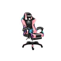 Silla Gamer Con Luz Rgb Reposapiés Y Masajeador Reclinable C - Rosa Con Negro.