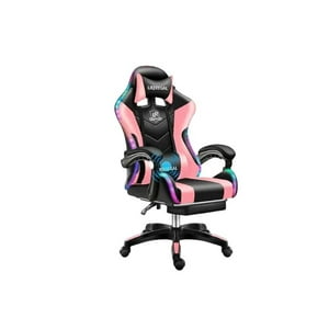 Silla Gamer Con Luz Rgb Reposapiés Y Masajeador Reclinable C - Rosa Con Negro.
