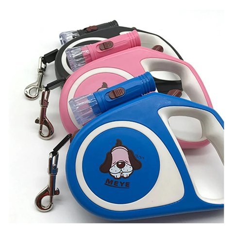 Total E-Commerce - Cuerda Retractil 5M Con Linterna Para Paseo De Mascotas Azul