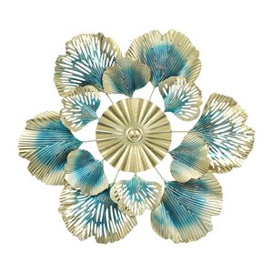 Magideal - Arte De La Pared Decoración De Metal 3D, Escultura De Pared De Estatuilla, Colgante Artesanal, Estilo Nórdico Para Bar, Sala De Estar, Baño, Decoració Disco Flor Azul