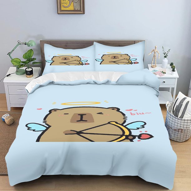 x294 Bed SheetsCartoon Kapybara Quilt Cover, Skin-Friendly And Breathable Duvet, Teenager, Fluffy, Warm, Cuddly, Comforter, Warmth Bedding 3-Piece Bedding Set (1 Duvet Cover + 2 Pillow Shams) nj294