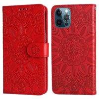 Funda Tipo Cartera Foxdock Para Iphone 12 Pro Max , Diseño Girasol En Relieve, Cuero Pu, Cierre Magnético, Soporte Y Tarjetero