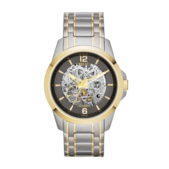 Reloj RELIC Automático con Esfera Esqueleto Plateado y Dorado