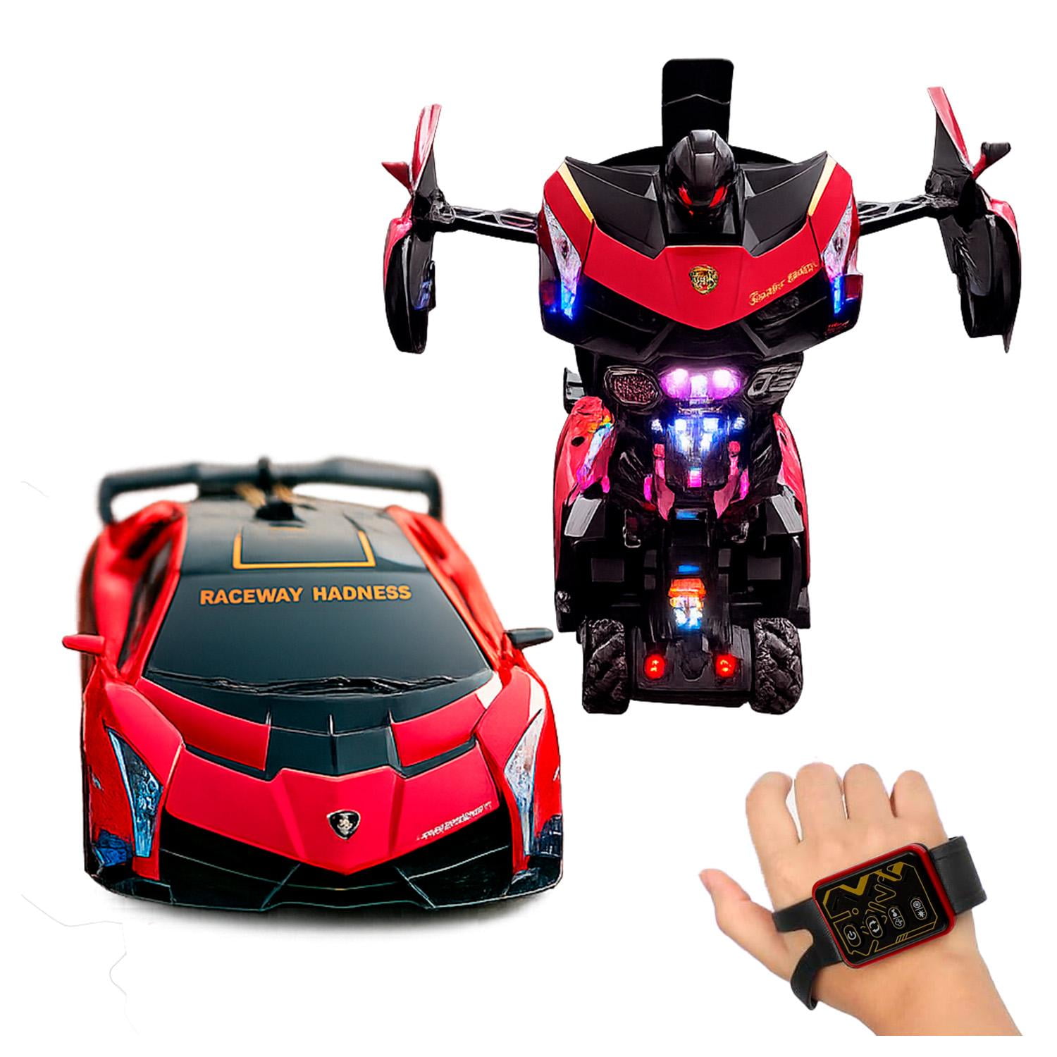 Global Latin Group - Auto Robot Transformable Con Luces Led Juguete Interactivo Para Niños Rojo