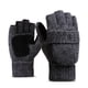 thumbnail image 1 of Guantes de lana con aislamiento térmico sin dedos para mensajes de texto para mujeres y hombres, mitones convertibles de punto cálidos de invierno con solapa, 1 of 6
