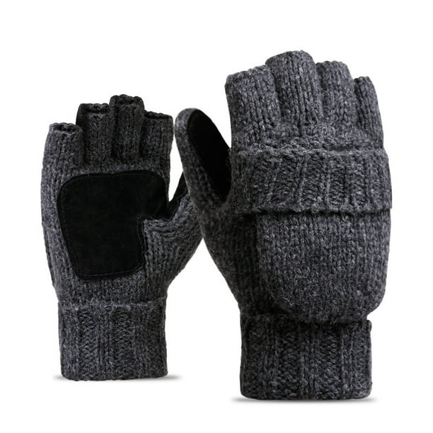 Guantes de lana con aislamiento térmico sin dedos para mensajes de texto para mujeres y hombres, mitones convertibles de punto cálidos de invierno con solapa