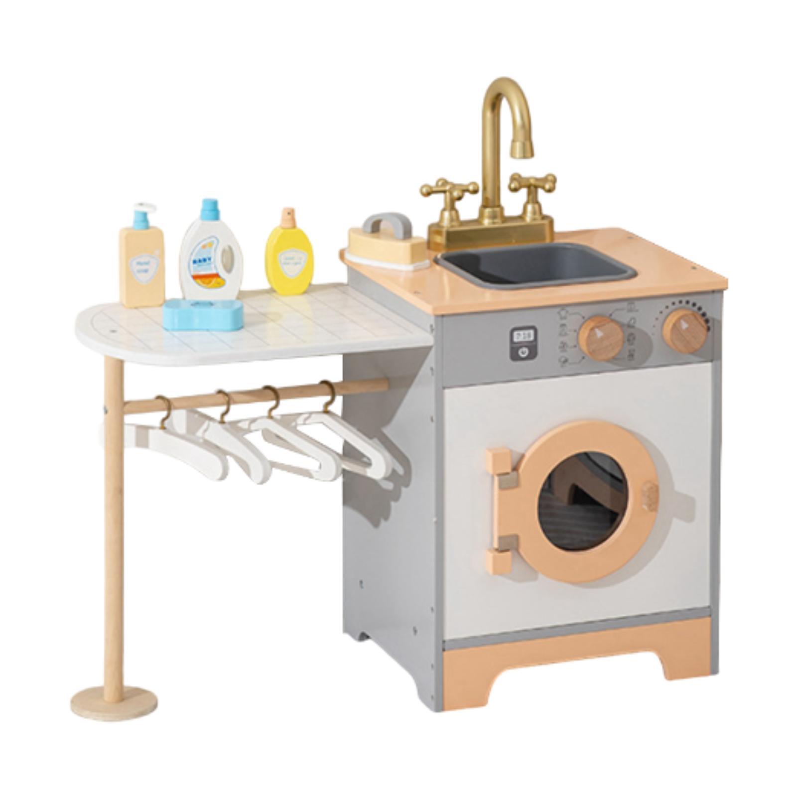 Magideal - Juego De Lavadora Para Niños Juego De Lavadora De Madera Para Niños Juego De Juguetes Para Niños Y Niñas Lavadora De Juguete Para El Hogar Para Niños