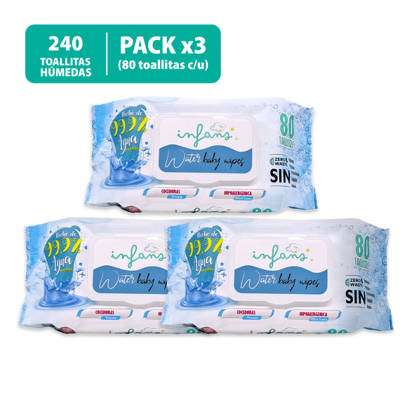 INFANS 99,9% Agua Water Baby Wipes Toallitas Húmedas - 240 Unidades