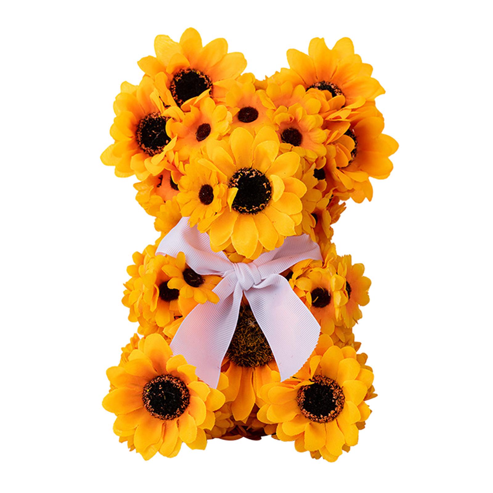 Magideal - Girasol Floral Oso Animal De Peluche Vestir Decoración Para El Hogar Coleccionables Oso Juguete Muñeca Adorno Para San Valentín Aniversario Cumpleaños