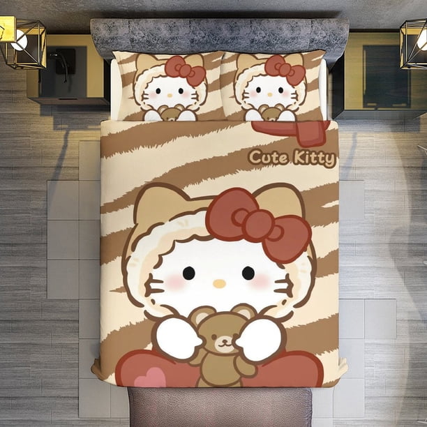 Cute Kitty 3 Pieces Duvet Cover Set Full Size Super Soft Fade Resistant Microfiber