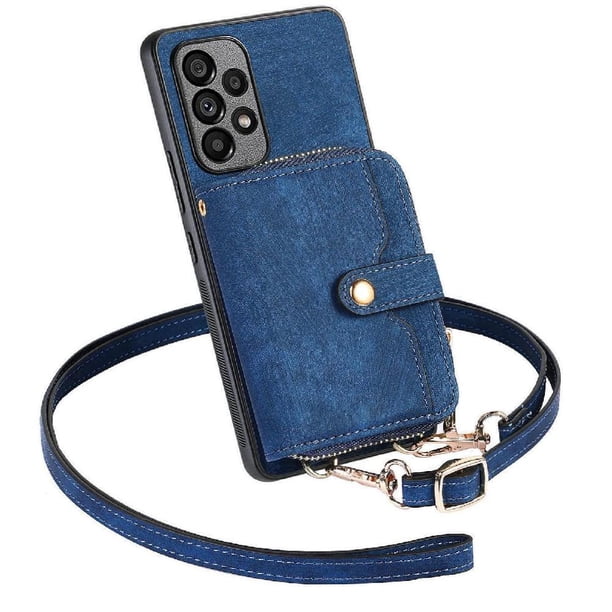 Funda Tipo Cartera con Correa Cruzada para Samsung Galaxy A53 Protección Contra Golpes Azul