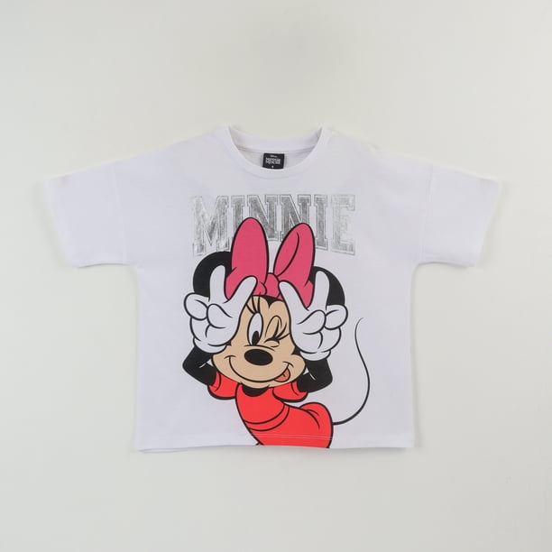 Polera Manga Corta Niña Blanco Minnie Guiño Disney