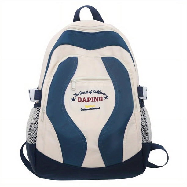1pc Preppy Contrast Color Backpack, Large Capacity Schoolbag For Middle School High School Students, Simple Causal Backpack For Men And Women