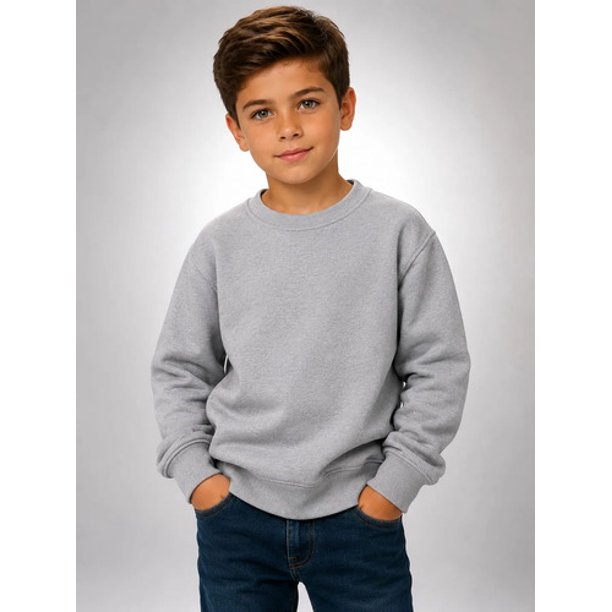 Poleron Polo Cuello Redondo De Niño 300g Basico 70/30 Casual 6 Gris Liso