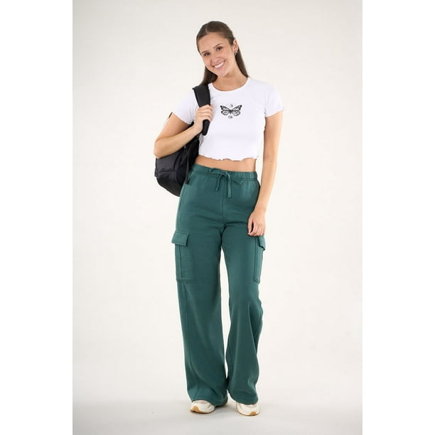 Pantalon Franela Cargo Wid Leg Verde VW4726 Mujer Polemic