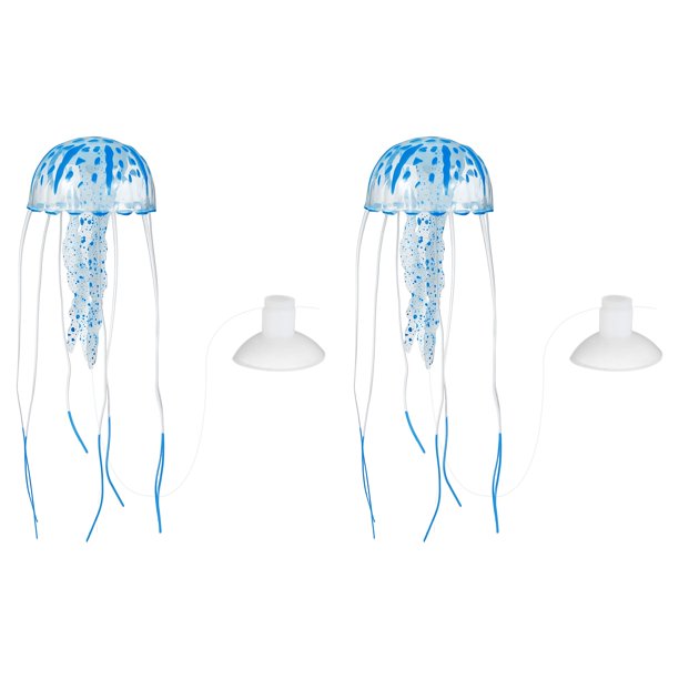 Decoración de Acuario Uxcell Medusa, Decoraciones para Peceras Medusa Falsa Brillante de Silicona, (Azul, S, 2 Piezas), Destinado para Decoración de Tanque
