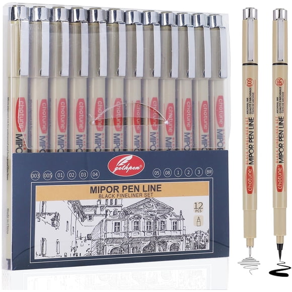 Set de rotuladores fineliner GETHPEN 12 piezas con tinta archivable impermeable