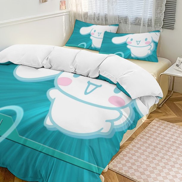 Cinnamoroll Quilt Set Thicken Soft 3 Pieces Bedding Set All Season Duvet Cove with 2 Pillowcases for Adult Women Girls Teens Home Room Decor