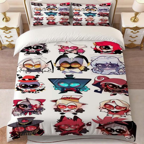 Chibi Character Themed Printed Bedding Set Featuring Exquisite Patterns. Includes a Duvet Cover and Two Pillowcases