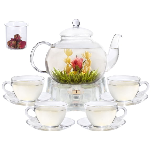 Juego de tetera de vidrio GURUDAR de 1200 ml con infusor y calentador