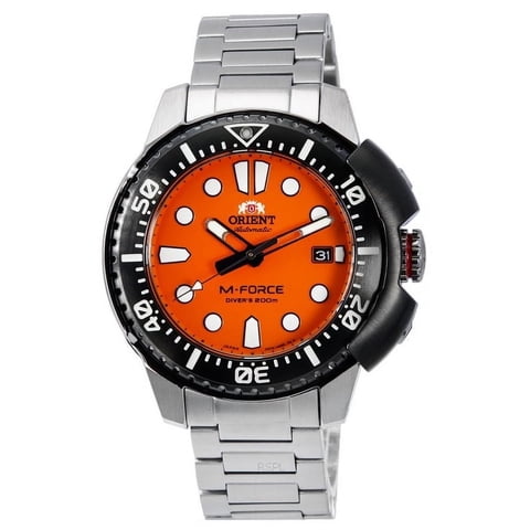 Reloj Orient M-Force Ac0L Sports Stainless Steel Orange Dial Automatic Diver'S Ra-Ac0L08Y00B 200M Men'S Watch