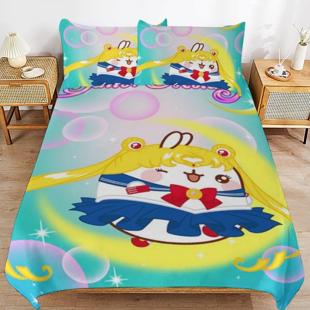 Sailor Moon Bedding Sets Ultra Soft Skin-Friendly Duvet Cover 3 Piece, Cute Comforter Cover Bed Set for Boys Girls Kids