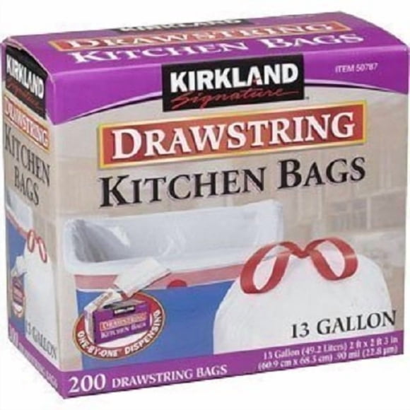 Bolsas de basura Kirkland Signature con cordón, 13 galones, 200 unidades