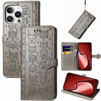 Funda Cartera Foxdock Para Iphone 16 Pro , Flip Pu Con Relieve De Gatos Y Perros, Tarjetero Y Soporte