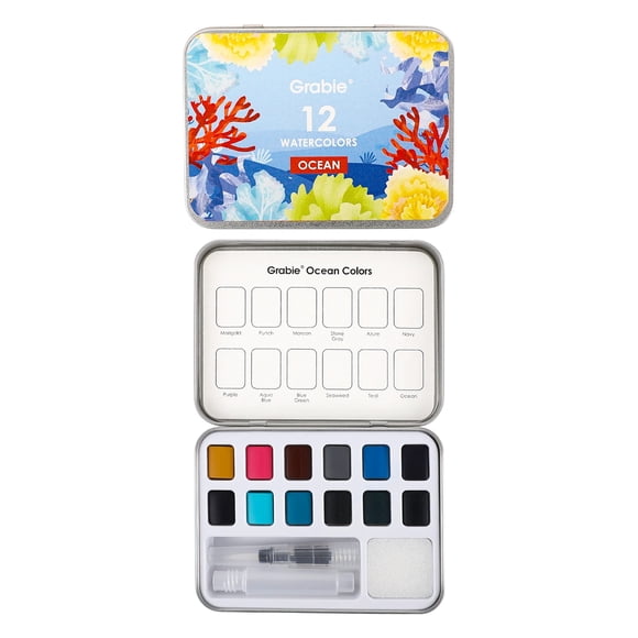 Grabie Set Acuarela de Bolsillo + Pincel 12 colores Océano