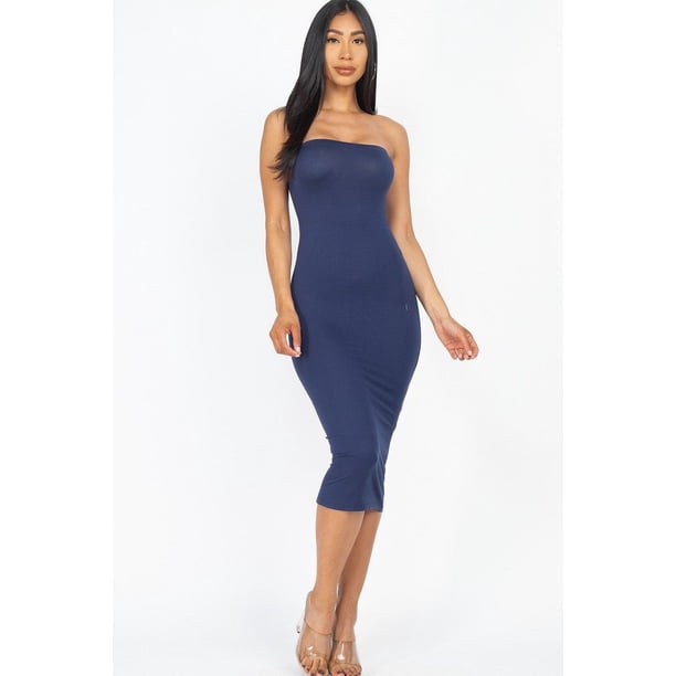 Vestido Tubo Ajustado Azul Marino L
