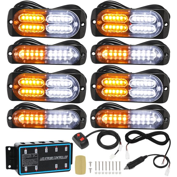 Barra de Luz Estroboscópica LED LINKITOM Kit Ámbar Blanco 8 Piezas