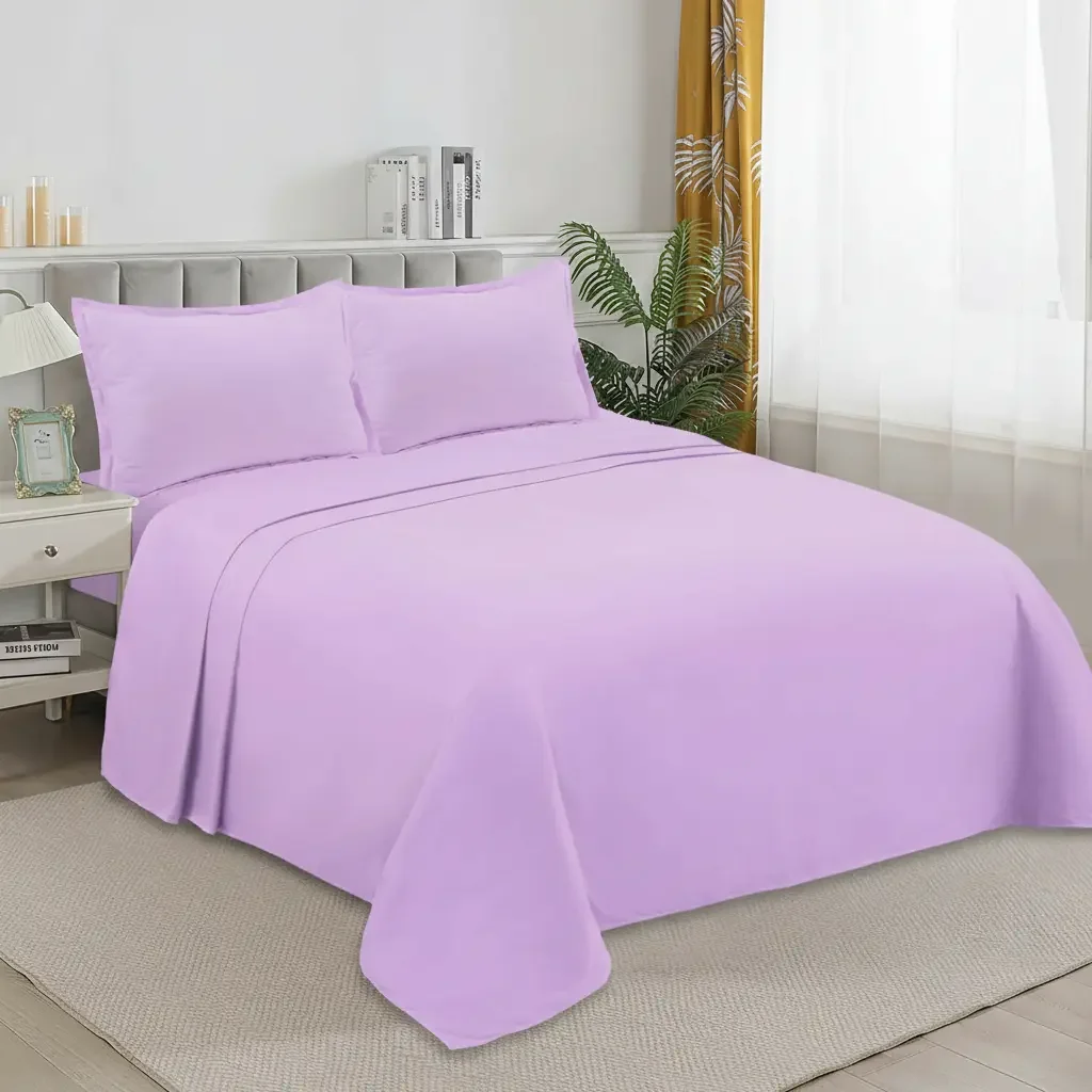 Casadeliacl - Sábanas W.m G Juego De 200 Hilos Para Colchón 2 Plazas Lila Liso