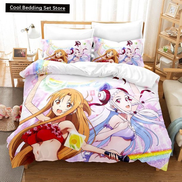 x2002 Bed SheetsSword Art Online Bedding Set Anime Print Polyester Quilt Cover Pillowcases For Kids Gift Anime Duvet Cover Sets 3-Piece Bedding Set (1 Duvet Cover + 2 Pillow Shams) nj2002