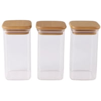 Disparo - Set 3 Frasco Hermetico 700Ml Vidrio Cuadrado 12Cm Bambú